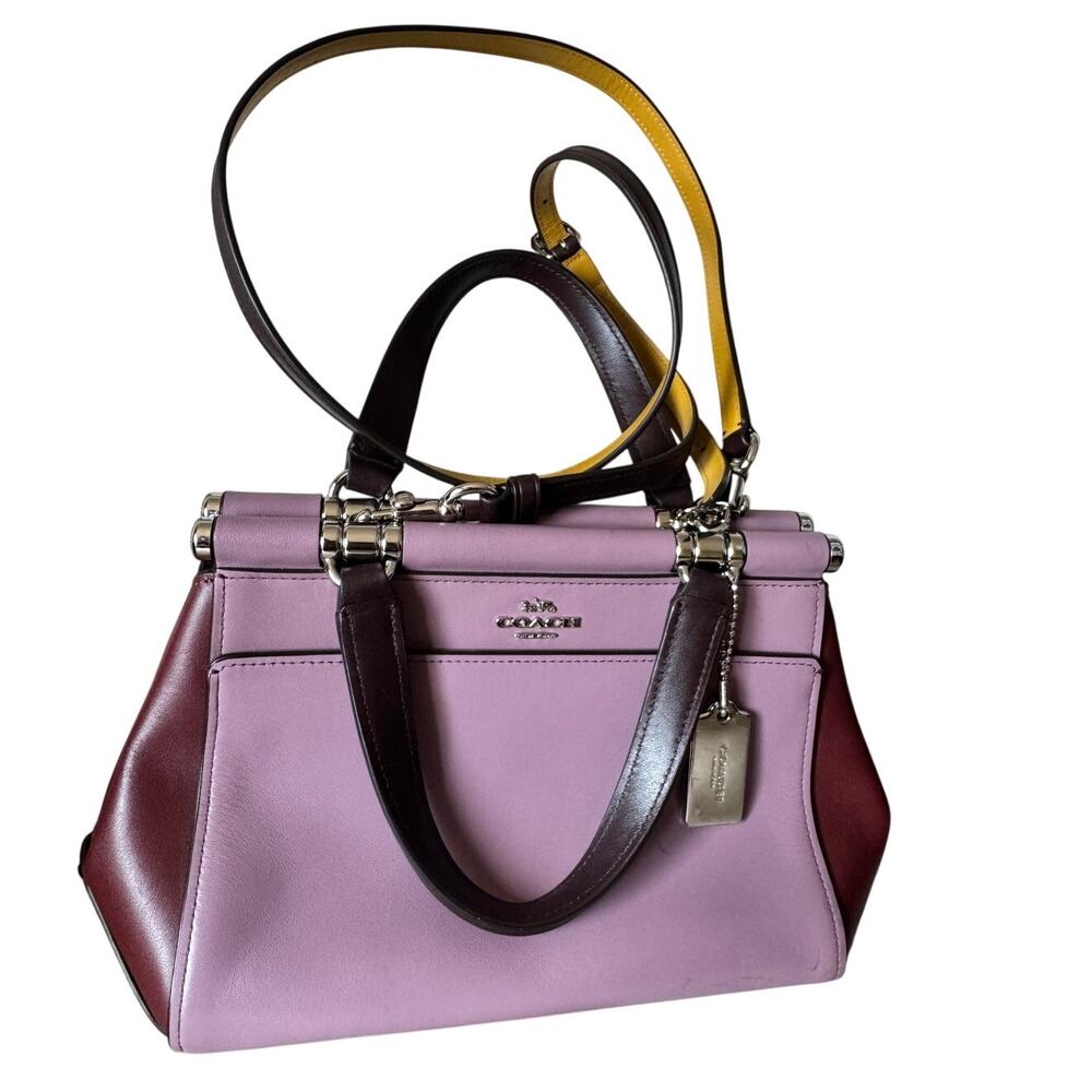 Coach Colorblock Leather Satchel & Crossbody Bag Pink, Burgundy & Mustard Yellow